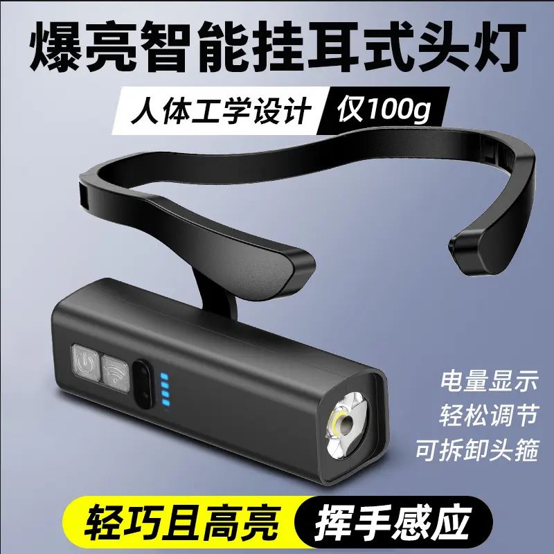 耳挂式头灯强光超亮可充电户外骑行夜跑登山钓鱼专用长续航感应式