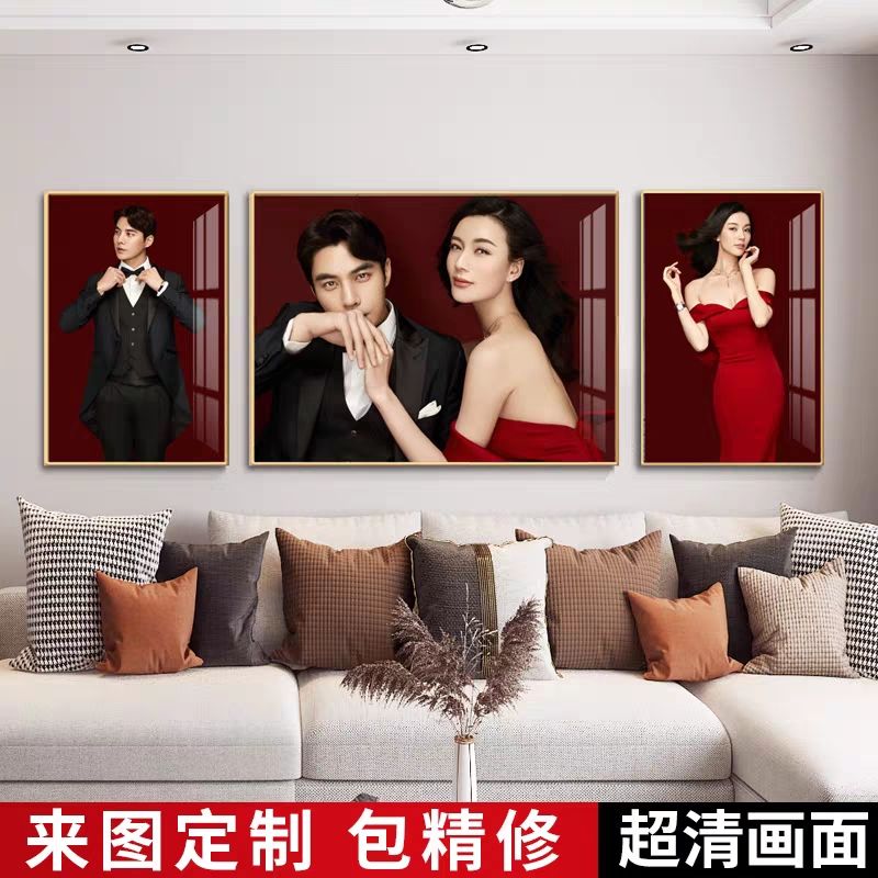 结婚客厅布置简单大气挂画定制来图定制装饰画婚纱照客厅玄关晶瓷图片