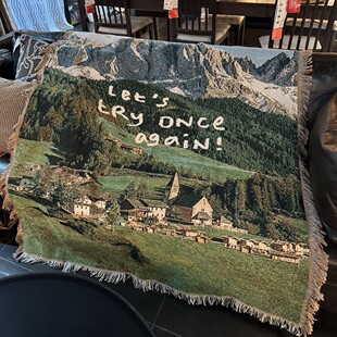 阿尔卑斯山风景线毯多功能沙发毯艺术挂毯装饰画客厅挂画野餐垫