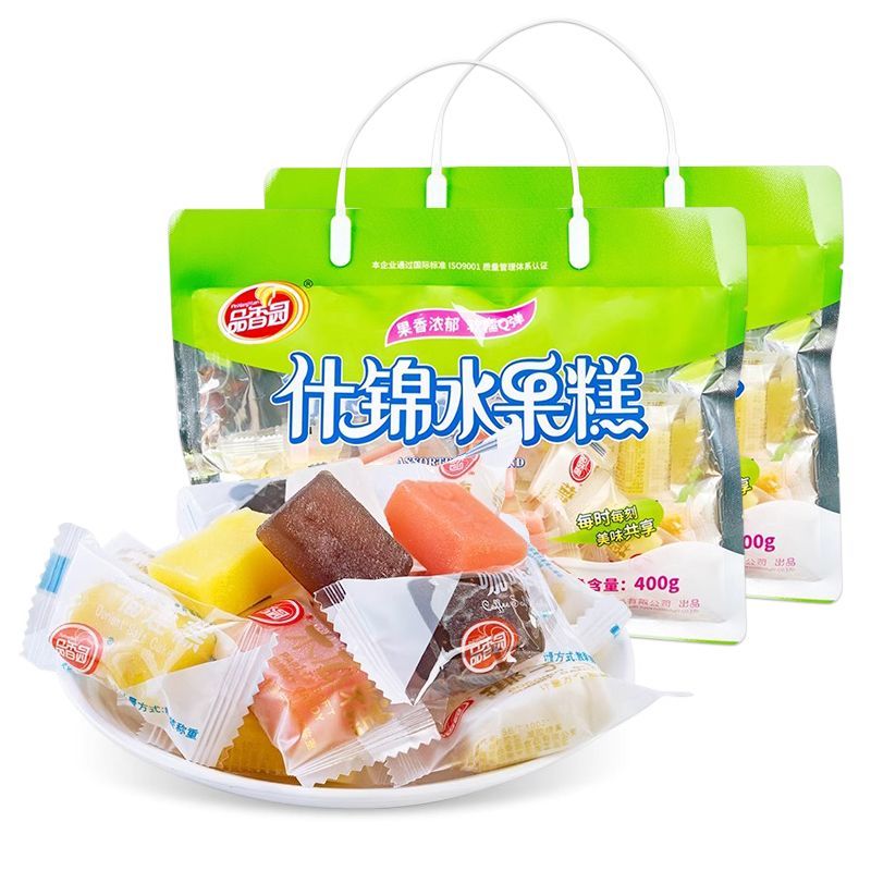 海南特产 品香园什锦水果糕400g 椰子木瓜菠萝榴莲咖啡软糖果零食