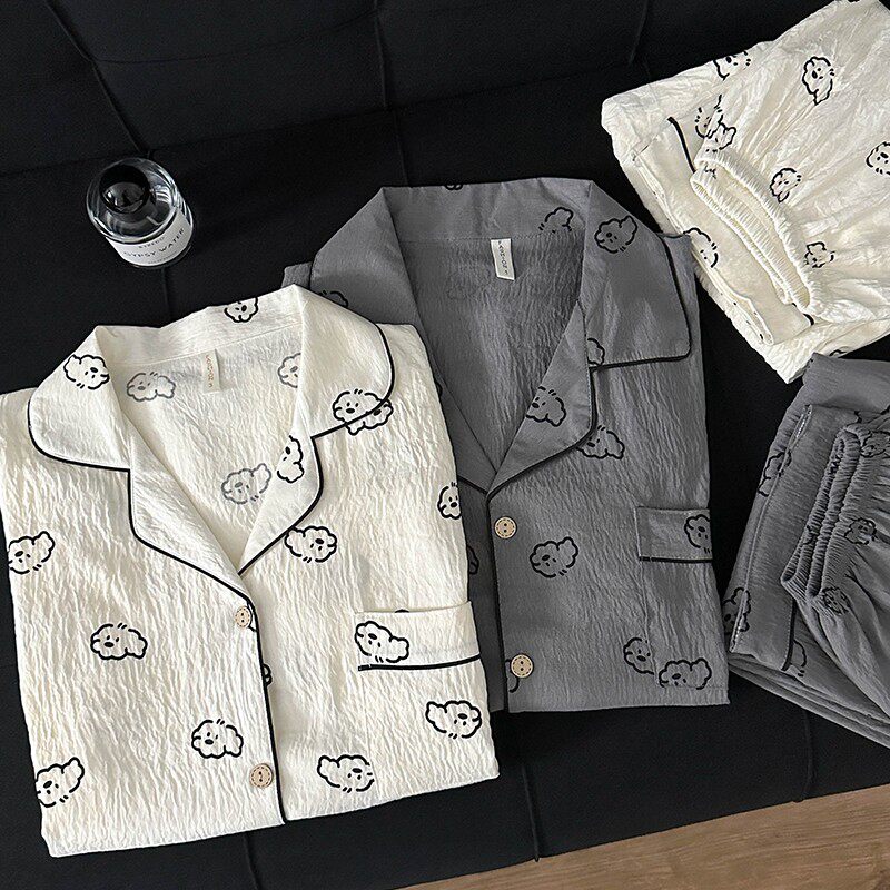 睡衣男女款夏季短袖短裤情侣日系短袖短裤长裤大码学生家居服套装