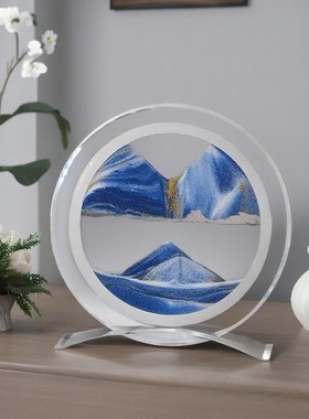 网红动景解压镜面流沙画简约抽象玻璃工艺品沙漏创意礼品轻奢摆件