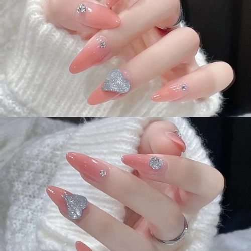 万姐手工制作穿戴甲中长款渐变式冰透梯形气质粉色裸色新款