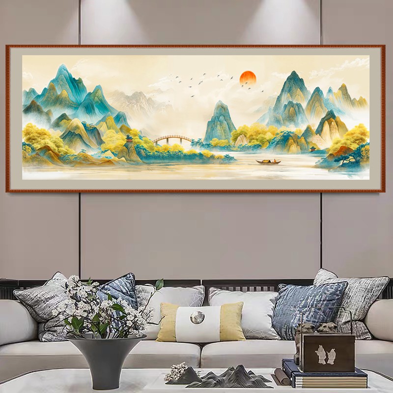 【丝光棉绣布】万里江山风景画客厅卧室简约十字绣42色满绣无勾边