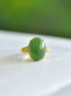 925银和田玉碧玉蛋形戒指22263百搭气质款复古轻奢民族风国风