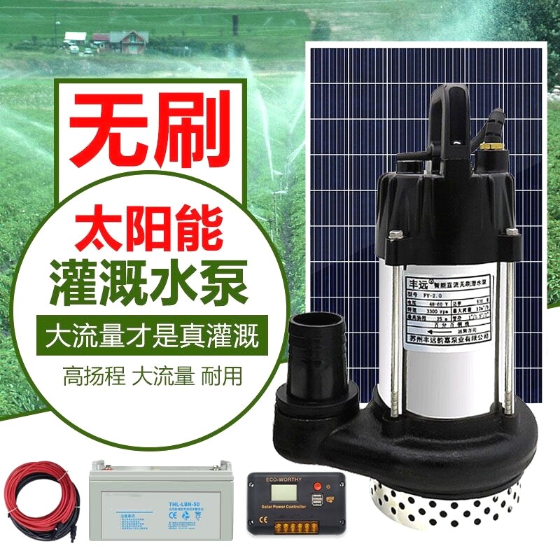 太阳能抽水泵户外农用灌溉24v直流潜水泵无刷高扬程48v电瓶抽水机