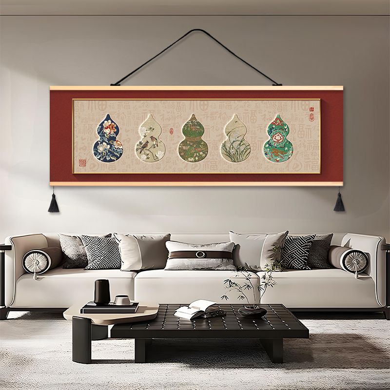 中式禅意客厅茶室装饰画福禄呈祥书房背景墙面装饰布艺壁画挂布图片