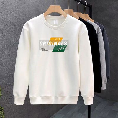 秋冬圆领卫衣男圆领青少年加绒加厚时尚潮流宽松长袖高中生卫衣