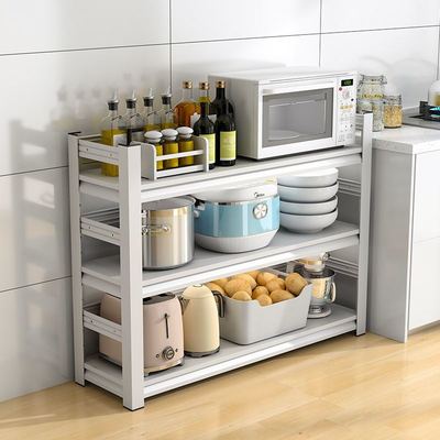 白色碳钢多层置物架加厚带围栏多功能货架客厅微波炉烤箱储物架子