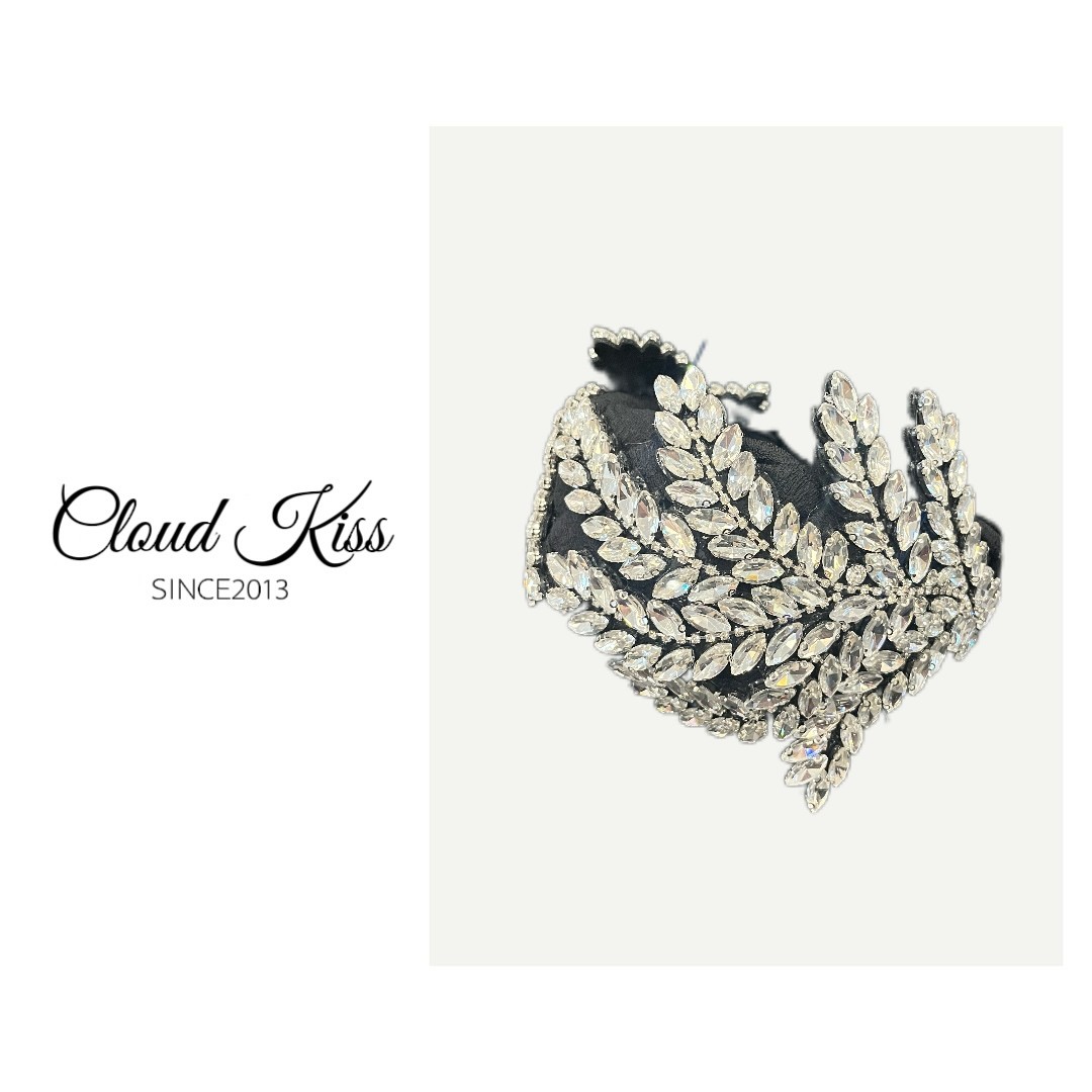 CLOUD KISS时尚气质重工闪闪满钻水滴树叶宽边高颅顶发箍F153