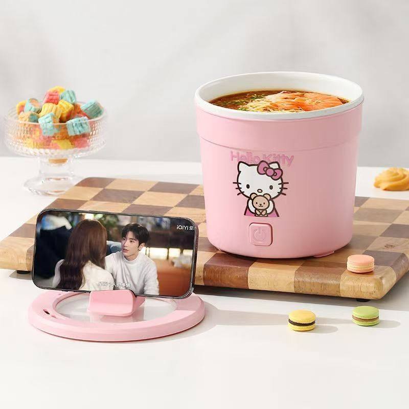 电煮锅可爱凯蒂猫用小火锅蒸煮煎炒多功能不粘锅宿舍厨房专用