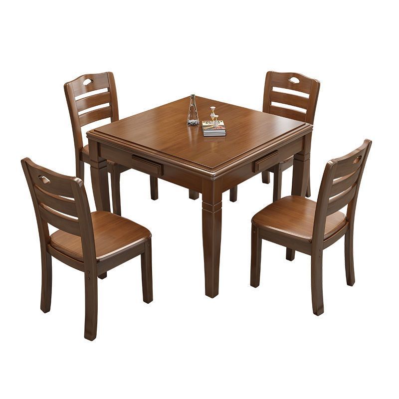 中式实木棋牌桌餐桌两用四方桌老人棋牌桌家用象棋掼蛋手动扑克桌