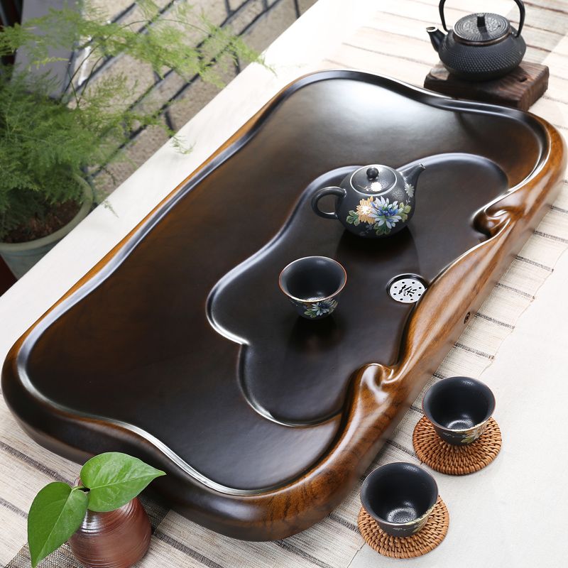 黑檀木茶盘家用茶托长方形整块实木茶台大号茶海功夫茶具简约托盘