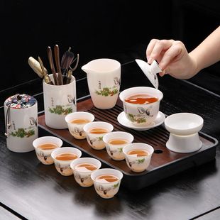 茶具女生高颜值德化高档羊脂玉描金功夫茶具全套家用客厅办公室专