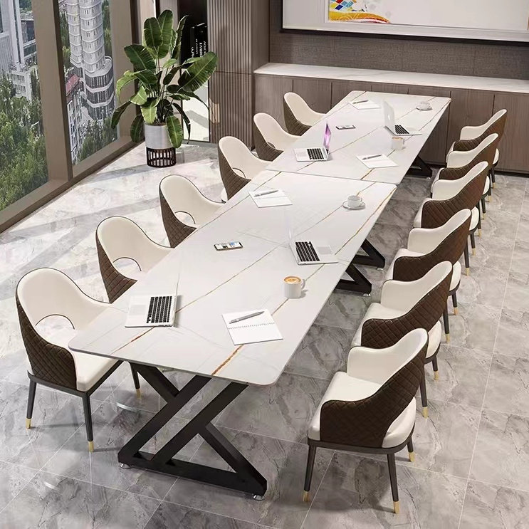 岩板会议桌长桌简约现代大理石北欧轻奢办公洽谈桌椅长条桌工作台