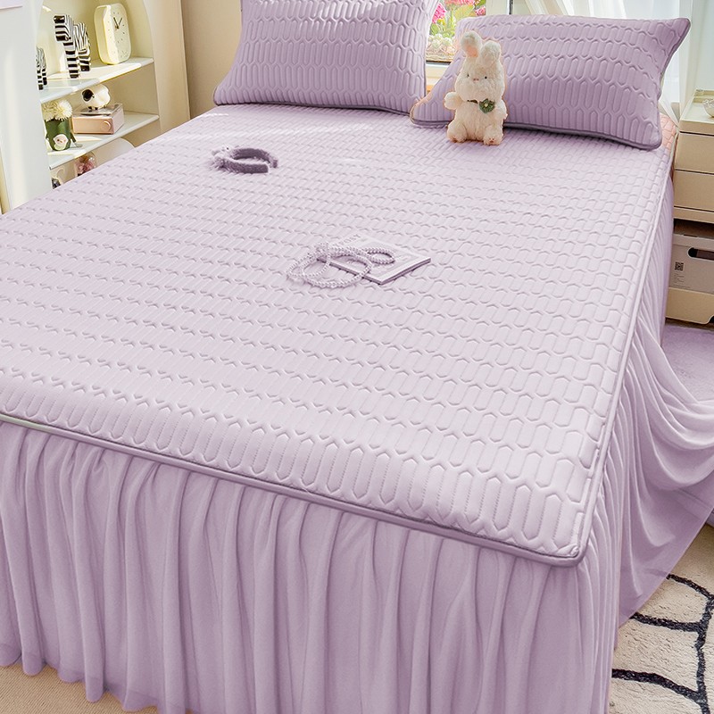 公主风床裙款乳胶凉席三件套夏季冰丝空调席可水洗折叠床盖软席子