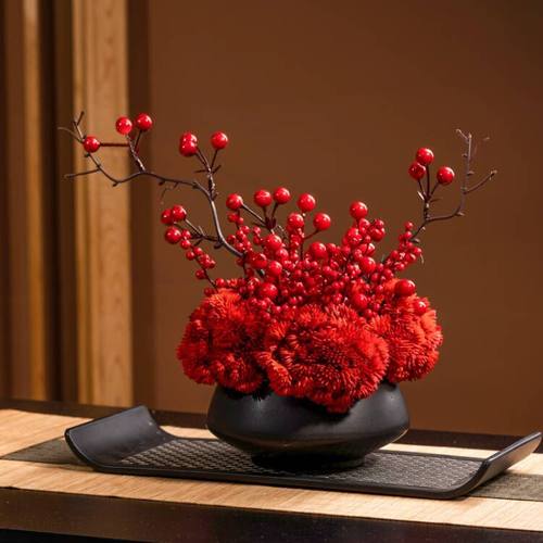 2024高档轻奢仿真花客厅酒店圆桌餐桌摆件高级假花插花装饰品摆设