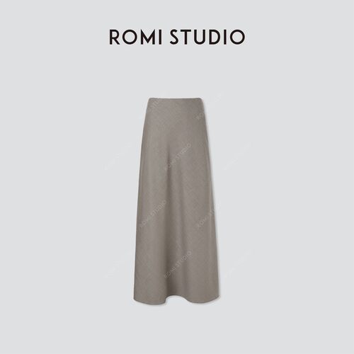 ROMI STUDIO“从容优雅”绵羊毛混纺斜纹花纱感A字半裙 RW24WXD12