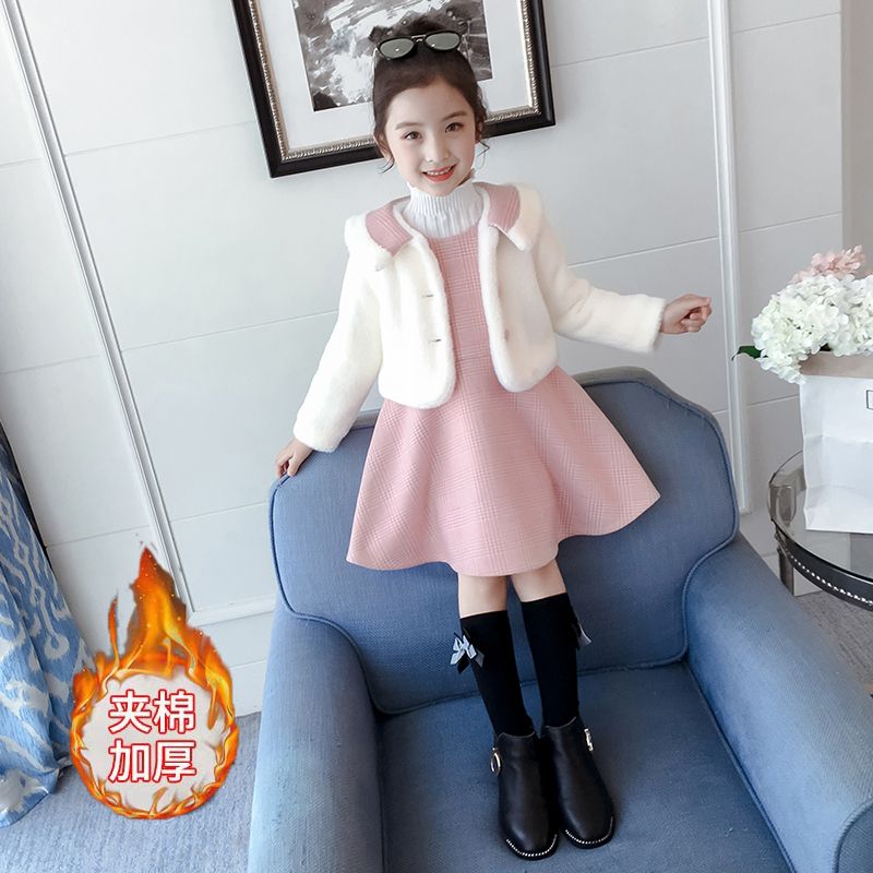 女童呢子套装裙秋冬季2025新款韩版中大儿童宝宝洋气公主裙两件套