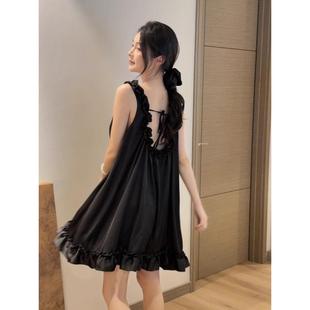少女纯欲木耳边露背系带冰丝睡裙夏季 法式 家居服带胸垫吊带裙外穿