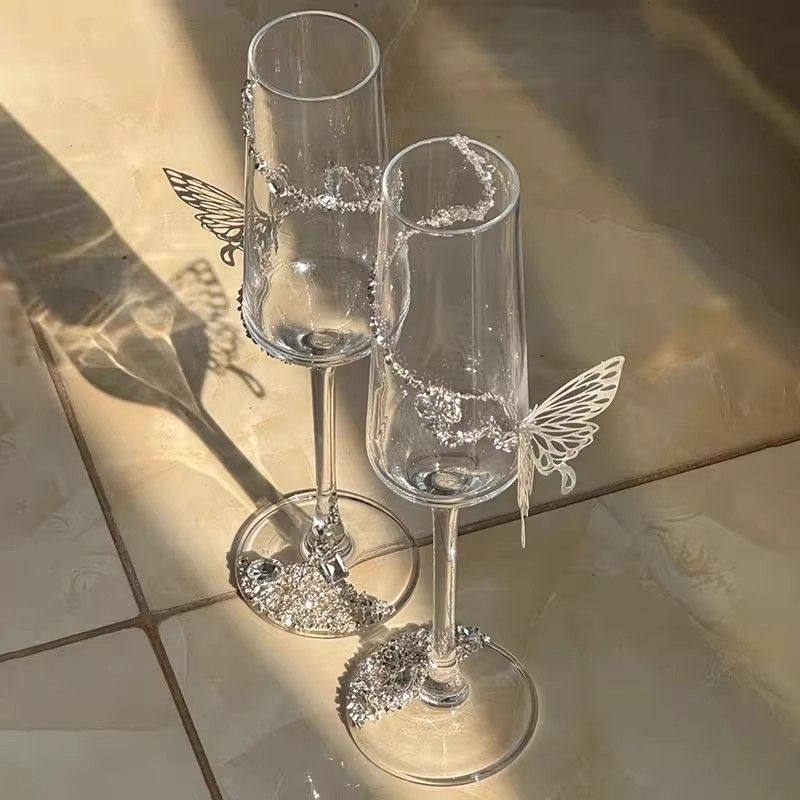 结婚酒杯手工diy高脚杯香槟高级蝴蝶敬酒杯创意交杯酒水晶玻璃杯,餐饮具,甜酒/香槟杯,淘宝优惠券,粉丝福利购,淘宝优惠卷