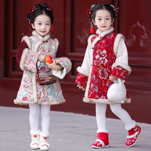 唐装女童棉衣冬季加厚女孩外套中国风儿童汉服冬款宝宝过年拜年服