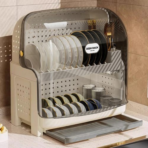 厨房置物架碗碟收纳双层碗柜多功能放碗盘防尘水槽沥水架碗架