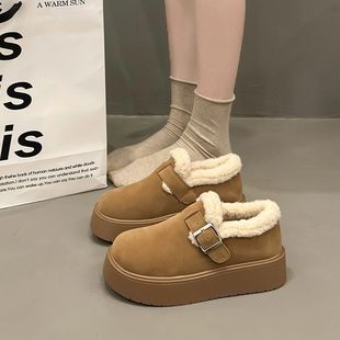 厚底雪地靴女2024冬季新款软底加绒加厚毛毛保暖勃肯鞋棉鞋面包鞋