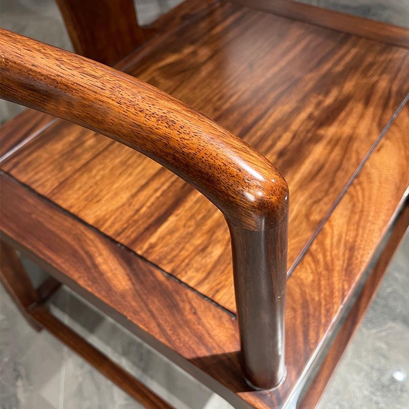 新中式圈椅三件套乌金木围椅休闲椅明式扶手椅榫卯实木休闲椅子