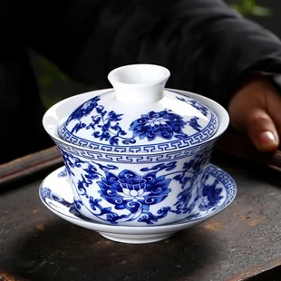 大号盖碗320-500ml青花陶瓷三才敬茶碗茶杯泡茶山水功夫茶具茶具