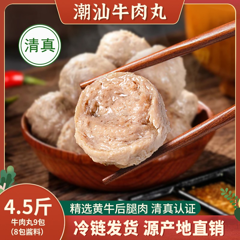 牛肉丸潮汕牛肉丸清真爆汁火锅烧烤串串食材丸子250g*9包