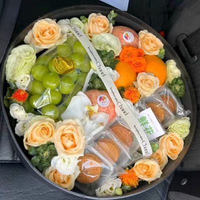 玫瑰花毯子包装盒手提带绳圆形礼盒透明鲜花礼盒圆形水果包装盒