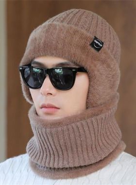 帽子男士冬帽子护耳男士冬季围脖加绒加厚保暖骑车防寒防风针织毛