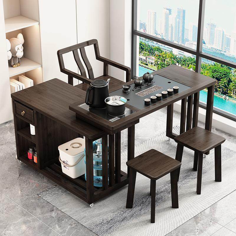 旋转茶桌阳台家用移动茶台喝茶桌椅组合一体小型茶几具烧水壶套装