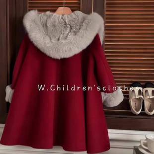 女童夹棉加绒大衣冬装新款洋气小女孩过年服装儿童红色拜年服外套