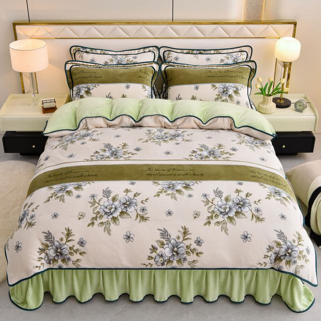 莫奈秋冬款加绒加厚双面牛奶绒简约印花亲肤保暖双面绒四件套