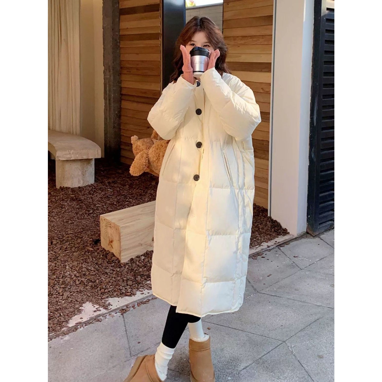 韩版休闲羽绒服中长款休闲冬季外套2024新款宽松灯芯绒翻领学生潮