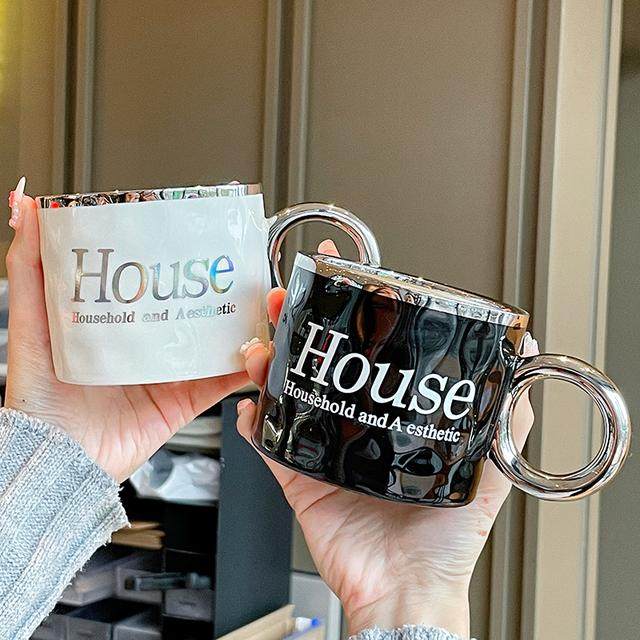 轻奢高颜值男女办公室咖啡杯高级感陶瓷马克杯带盖勺家用水杯喝水
