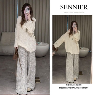 超火早秋穿搭新款套装女2025设计感法式露肩气质上衣裤子两件套