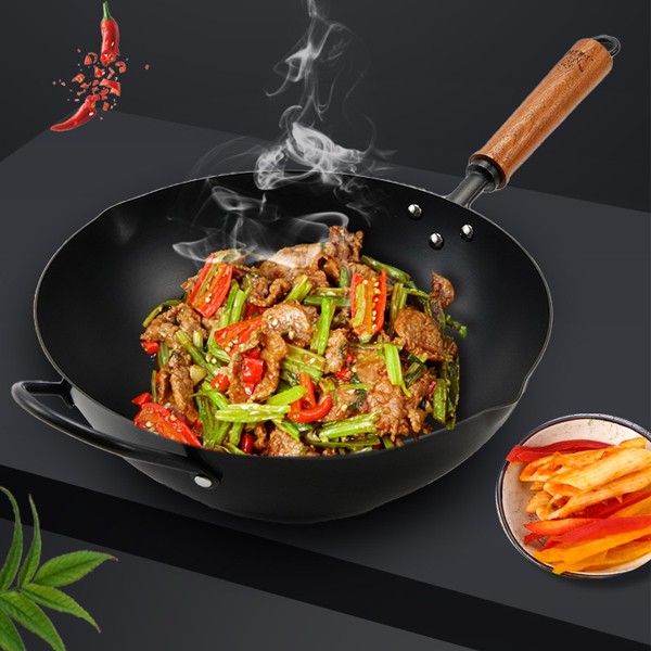 【小黄豆妈推荐】精铁传统炒菜锅家用无涂层熟铁锅32cm（少量无锅