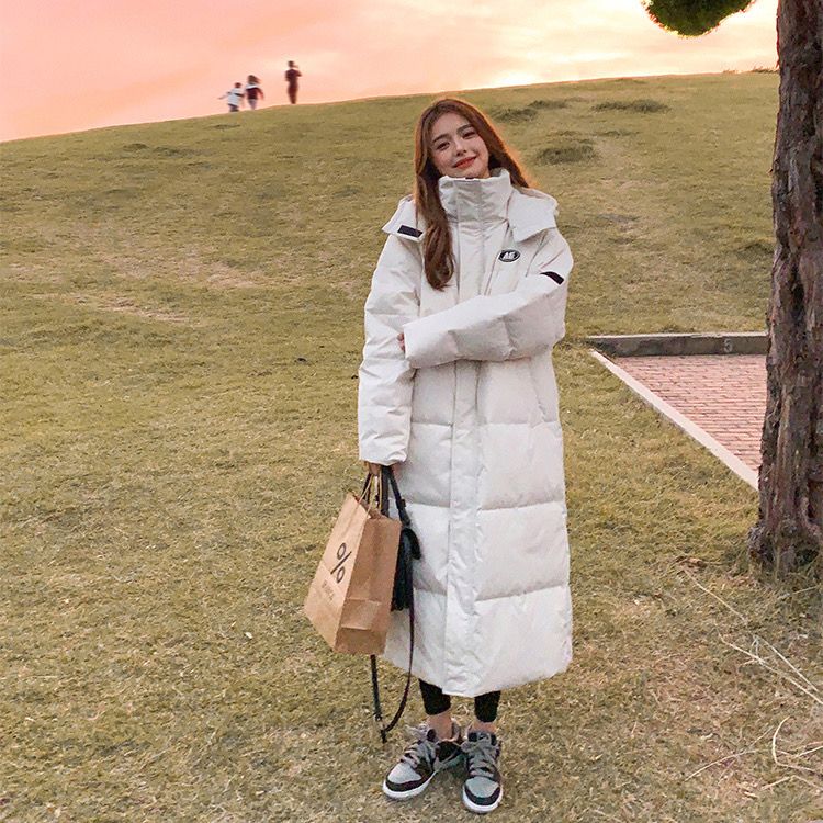 加厚白鸭绒羽绒服女长款过膝冬季2025冬季新款韩版学生情侣外套潮