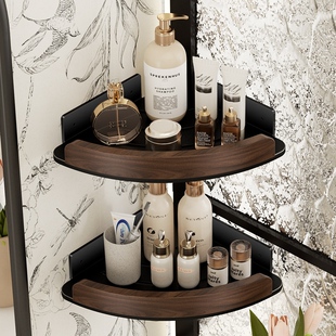 胡桃木三角置物架浴室转角免打孔太空铝卫生间厕所洗手间收纳架子