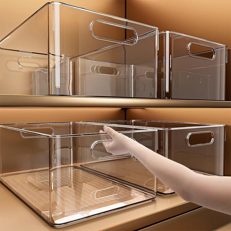 窄长深型盒子橱柜收纳盒整理杂物零食窄长置物筐桌面透明亚克力长