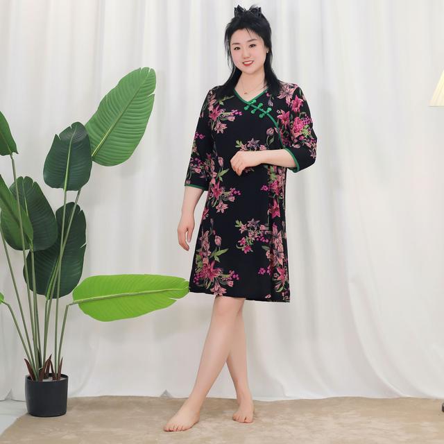 春夏旗袍睡裙高弹大码时尚国风气质遮肉显瘦宽松舒适可外穿睡衣女