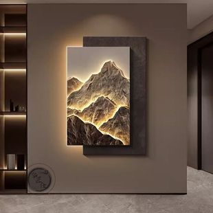 饰挂画轻奢高级感立体砂岩画靠山走廊过道壁画 聚宝盆山水画玄关装