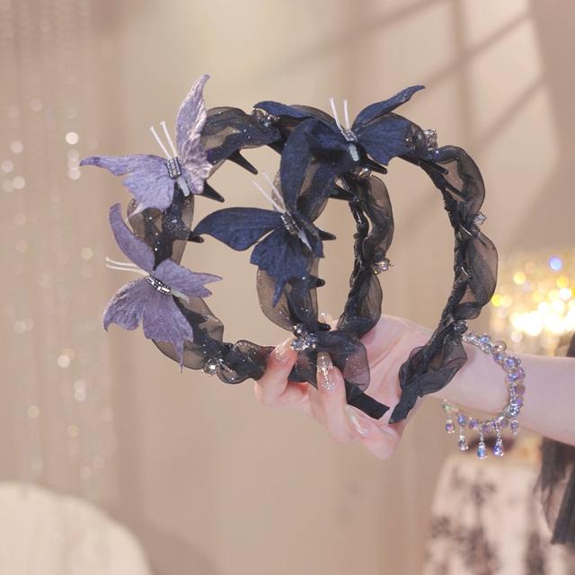 【高定鸢尾花发箍】早秋新款超仙气质增高颅顶蝴蝶流苏发箍3203