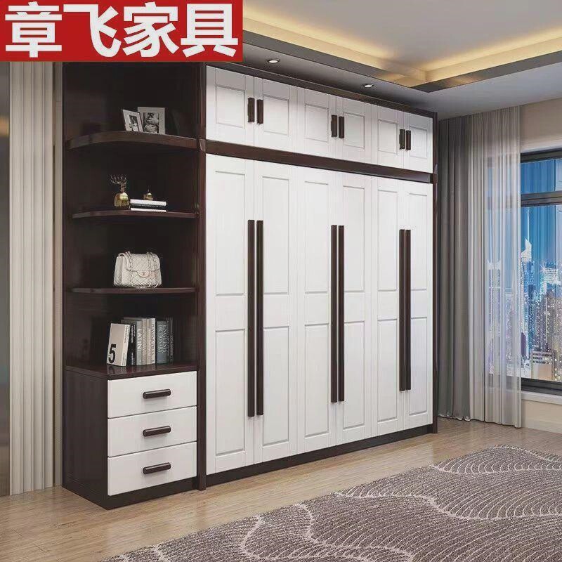 白加黑实木衣柜原木储物大衣橱白色卧室房间客厅柜对开门实木家俱