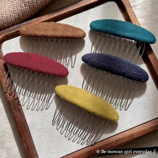 复古毛呢倒插梳发夹女2025新款高端气质公主头发梳碎发刘海夹kj2