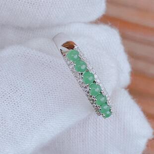 二手珠宝首饰18k白金镶嵌翡翠钻石女款 戒指15号回收6194