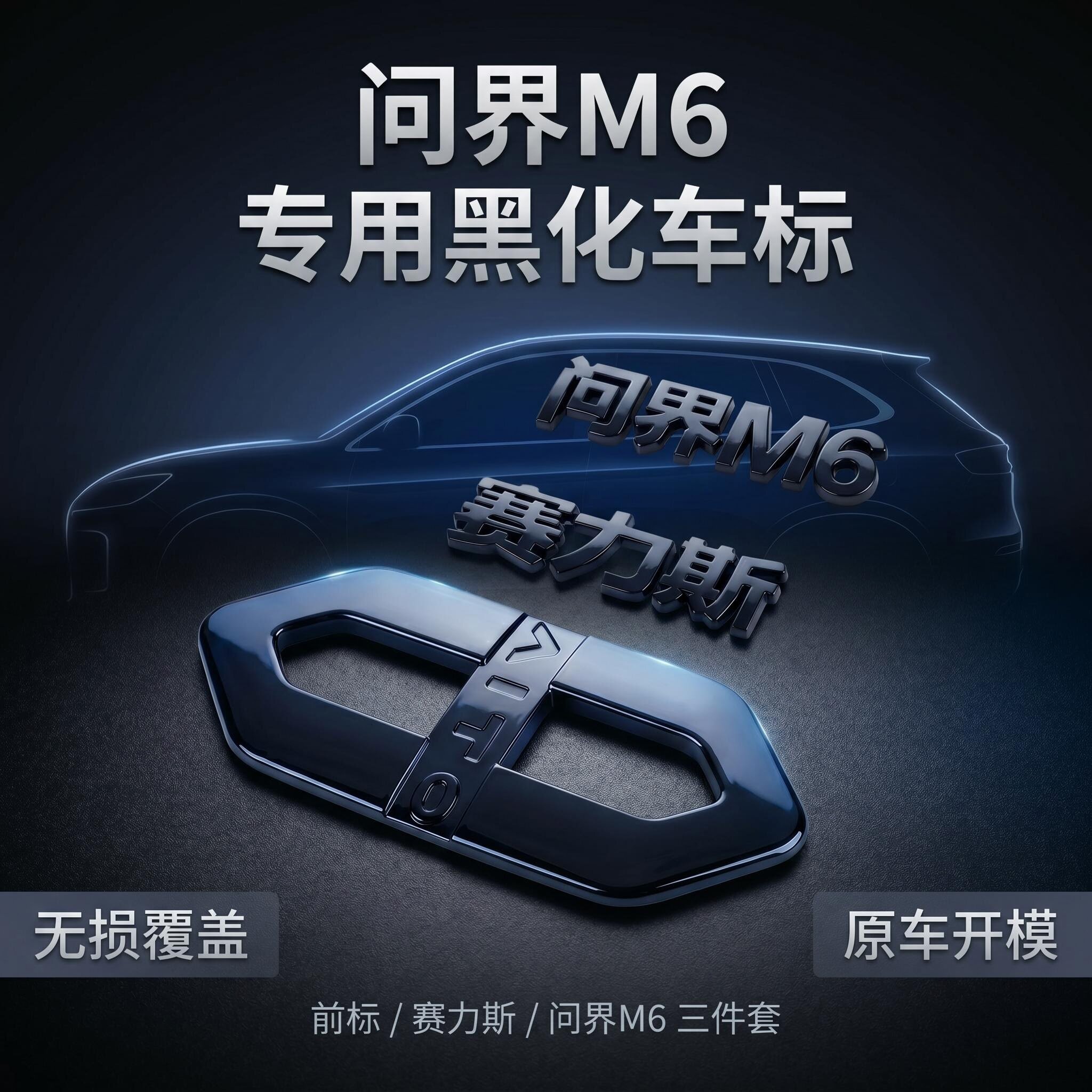 问界M6专用黑化车标镜面车窗饰条运动型无损覆盖原车开模车身饰条